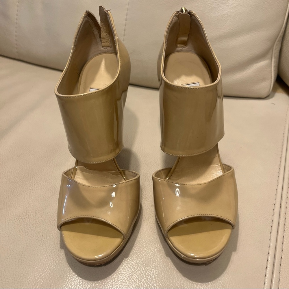 Jimmy Choo Nude Patent Leather Open-Toe Heels